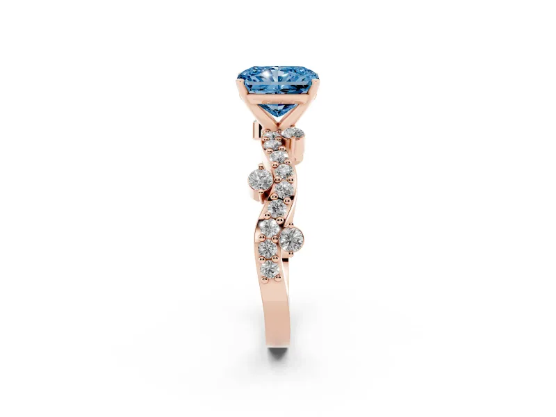 Radiant Cut Twisted Pavé Solitaire Engagement Ring Setting for a Fancy Blue Lab-Grown Diamond | Bar Stations | Rose Gold