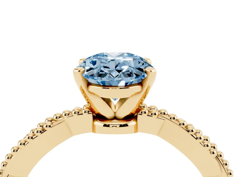 Oval Twisted Engagement Ring Setting for a Fancy Blue Lab-Grown Diamond | Beaded Twist | Yellow Gold