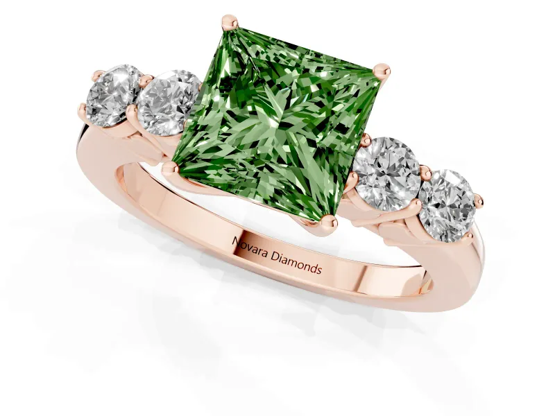 Princess Cut 5 Stone Engagement Ring Setting for a Fancy Green Lab-Grown Diamond | Rose Gold