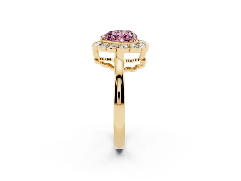 Heart-Shaped Halo Engagement Ring Setting for a Fancy Pink Lab-Grown Diamond | Yellow Gold - Design NV-24719