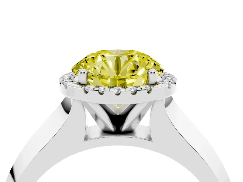 Fancy Yellow Round Cut Diamond Halo Ring Set in Silver with Cathedral Band and Prong Setting
