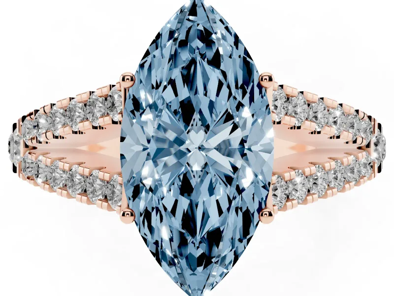 Marquise Graduated Split Shank Engagement Ring Setting for a Fancy Blue Lab-Grown Diamond | Rose Gold