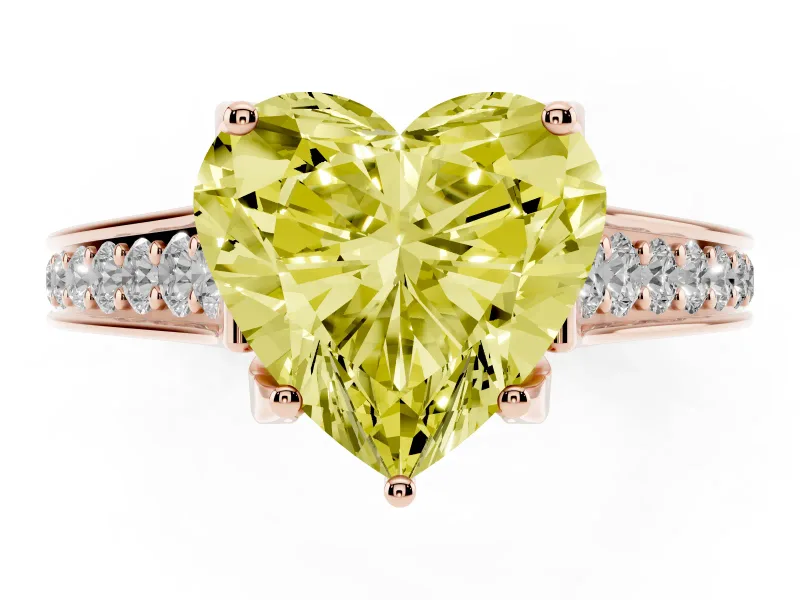 Heart-Shaped Graduated Pavé Engagement Ring Setting for a Fancy Yellow Lab-Grown Diamond | Rose Gold
