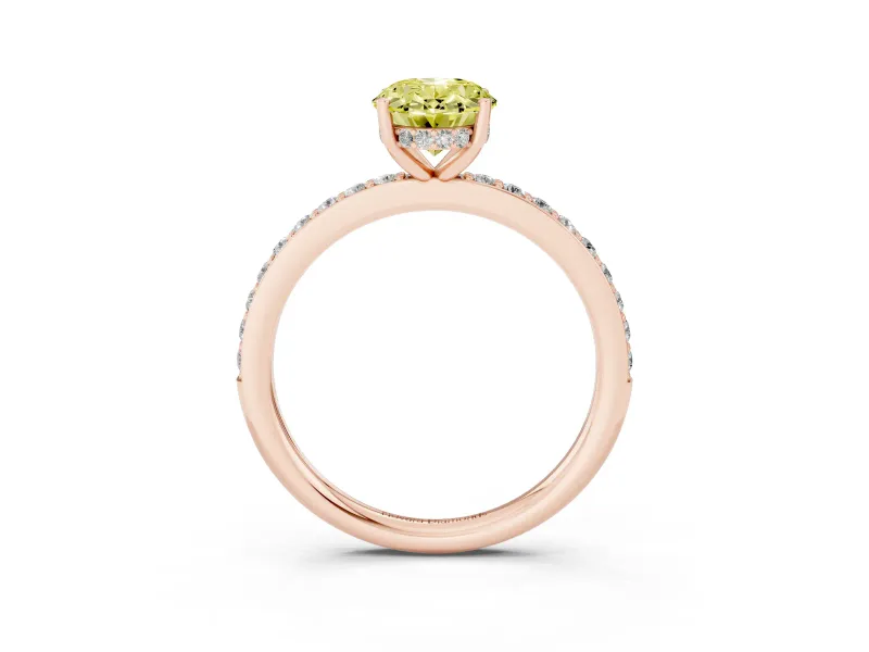 Oval Hidden Halo Engagement Ring Setting for a Fancy Yellow Lab-Grown Diamond | Rose Gold