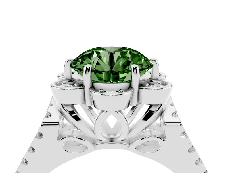 Round Floral Halo Engagement Ring Setting for a Fancy Green Lab-Grown Diamond | Pavé Split Shank | White Gold