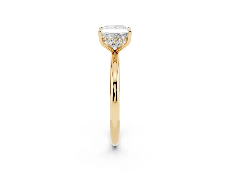 Princess Cut Diamond Solitaire Ring Set in Yellow gold with Thin Band and Prong Setting