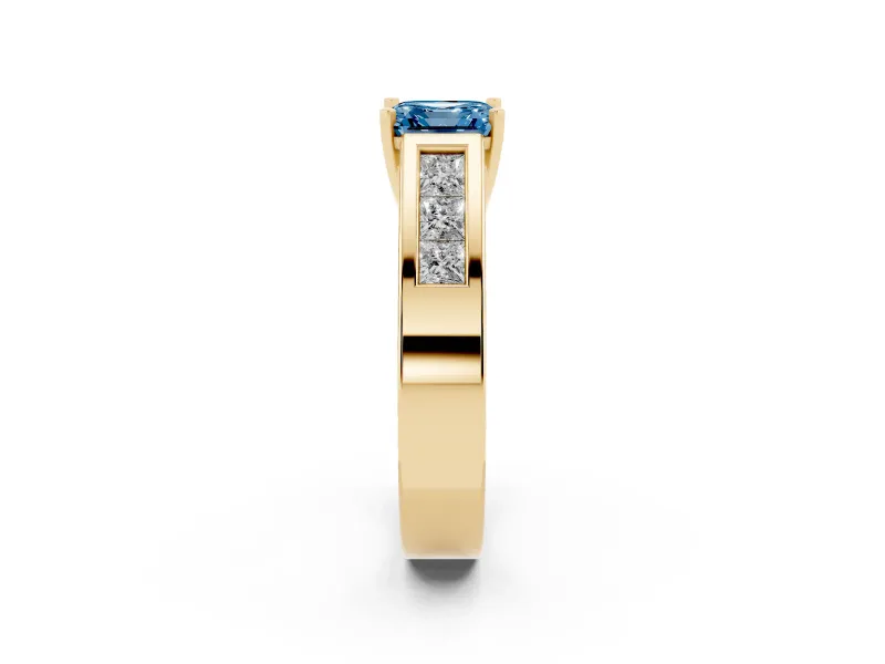 Asscher Cut Channel-Set Engagement Ring Setting for a Fancy Blue Lab-Grown Diamond | Yellow Gold