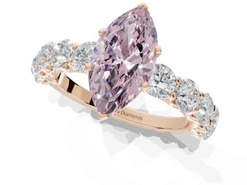 Marquise Side Stone Engagement Ring Setting for a Fancy Pink Lab-Grown Diamond | Scalloped Prong Accents | Rose Gold