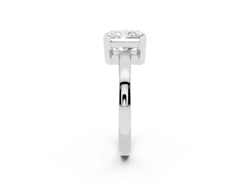 Radiant Cut Diamond Solitaire Ring Set in Silver with Prong Head and Smooth Polished Band