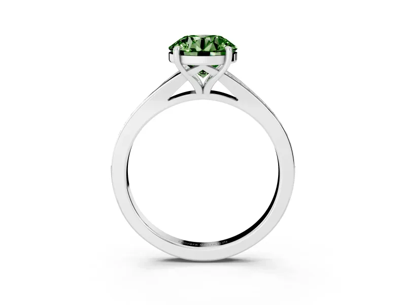 Round Pave Solitaire Engagement Ring Setting for a Fancy Green Lab-Grown Diamond | Sweeping Shoulders | Platinum
