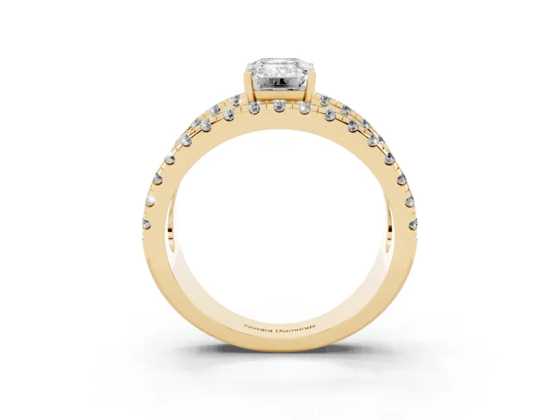 Emerald Cut Wide Open Split Shank Engagement Ring Setting | Pavé Strands | Yellow Gold