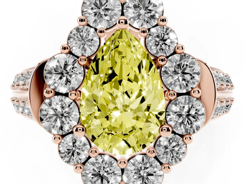 Pear-Shaped Large Accent Halo Engagement Ring Setting for a Fancy Yellow Lab-Grown Diamond | Graduated Pavé | Rose Gold