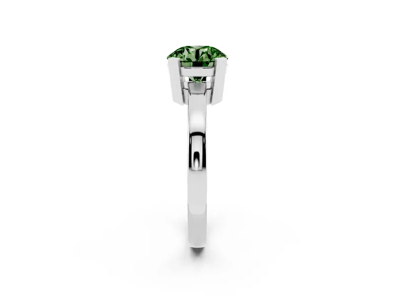 Fancy Green Round Cut Diamond Solitaire Ring Set in Platinum with Prong Head and Smooth Polished Band