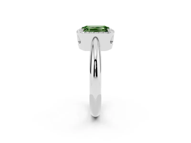 Emerald Cut Halo Engagement Ring Setting for a Fancy Green Lab-Grown Diamond | Plain Band | Platinum