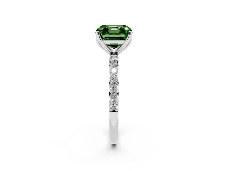 Asscher Cut Pave Solitaire Engagement Ring Setting for a Fancy Green Lab-Grown Diamond | Slim Band | White Gold