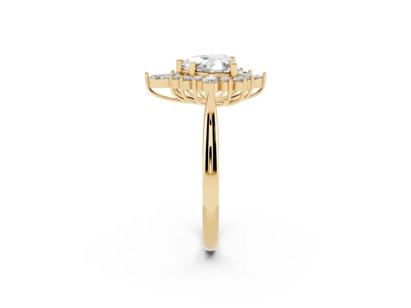 Heart Cut Diamond Cluster Halo Ring Set in Yellow gold with Marquise and Round Accents