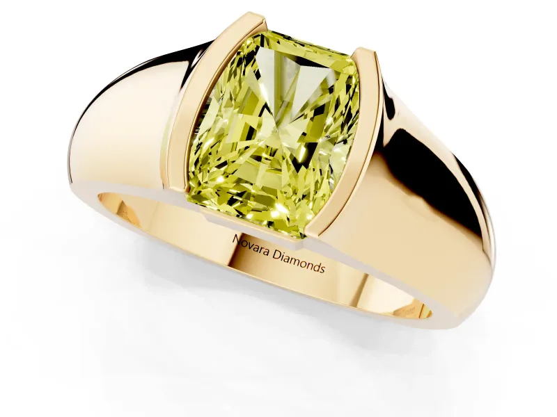 Radiant Cut Half Bezel Solitaire Engagement Ring Setting for a Fancy Yellow Lab-Grown Diamond | Wide Band | Yellow Gold