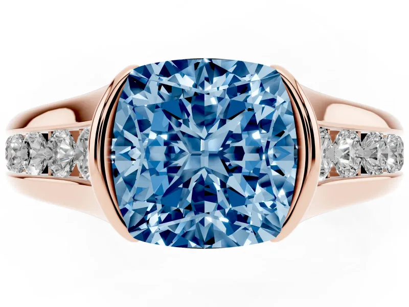 Cushion Cut Half Bezel Engagement Ring Setting for a Fancy Blue Lab-Grown Diamond | Rose Gold