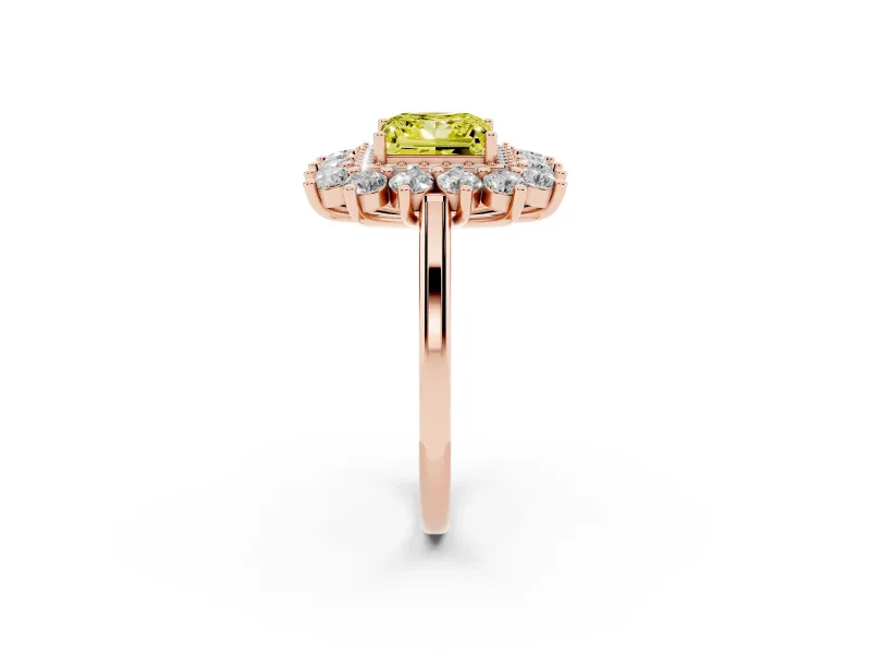 Princess Cut Floral Double Halo Engagement Ring Setting for a Fancy Yellow Lab-Grown Diamond | Plain Band | Rose Gold