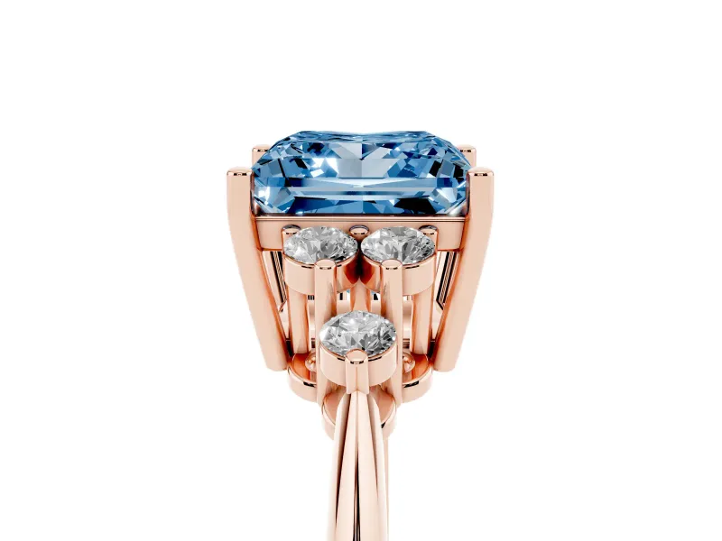 Princess Cut Cluster Accent Engagement Ring Setting for a Fancy Blue Lab-Grown Diamond | Rose Gold