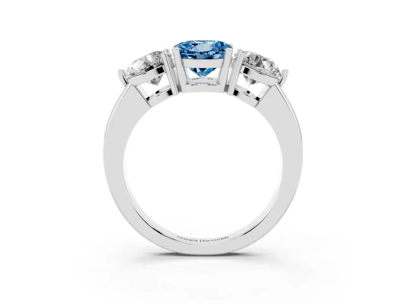 Round Three Stone Engagement Ring Setting for a Fancy Blue Lab-Grown Diamond | Large Round Side Stones | Platinum