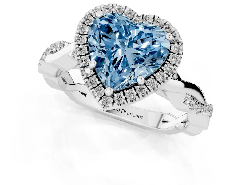 Heart-Shaped Twisted Halo Engagement Ring Setting for a Fancy Blue Lab-Grown Diamond | Sterling Silver