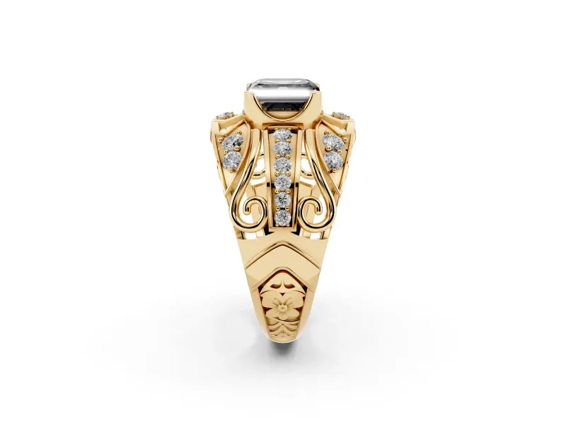Asscher Cut Art Deco Graduated Engagement Ring Setting for a Black Center | Yellow Gold