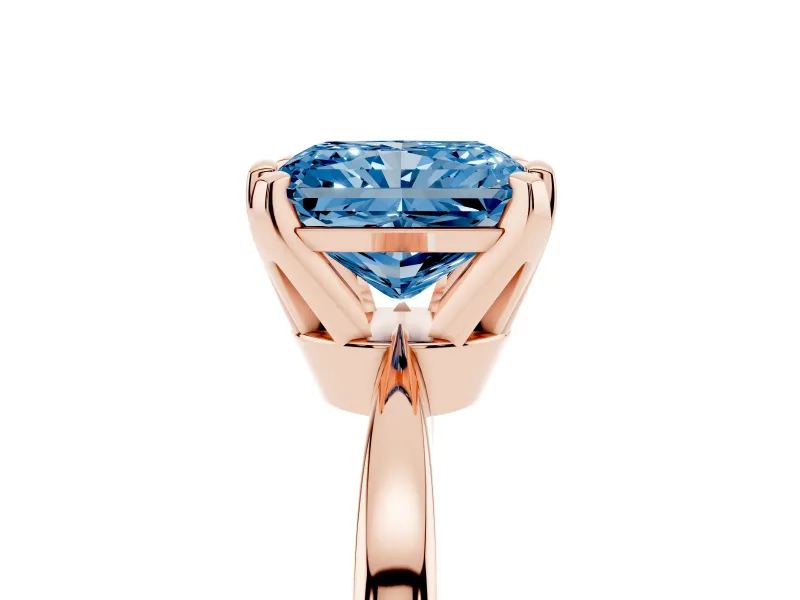 Radiant Cut Tapered Solitaire Engagement Ring Setting for a Fancy Blue Lab-Grown Diamond | Claw Prong Head | Rose Gold