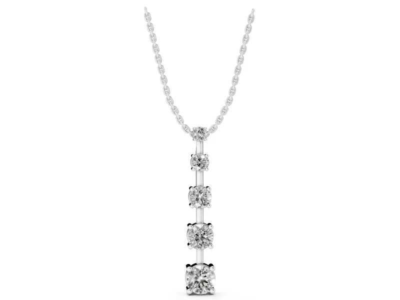 Round Lab-Grown Diamond Graduated Vertical Bar Pendant Necklace | Prong Baskets | White Gold