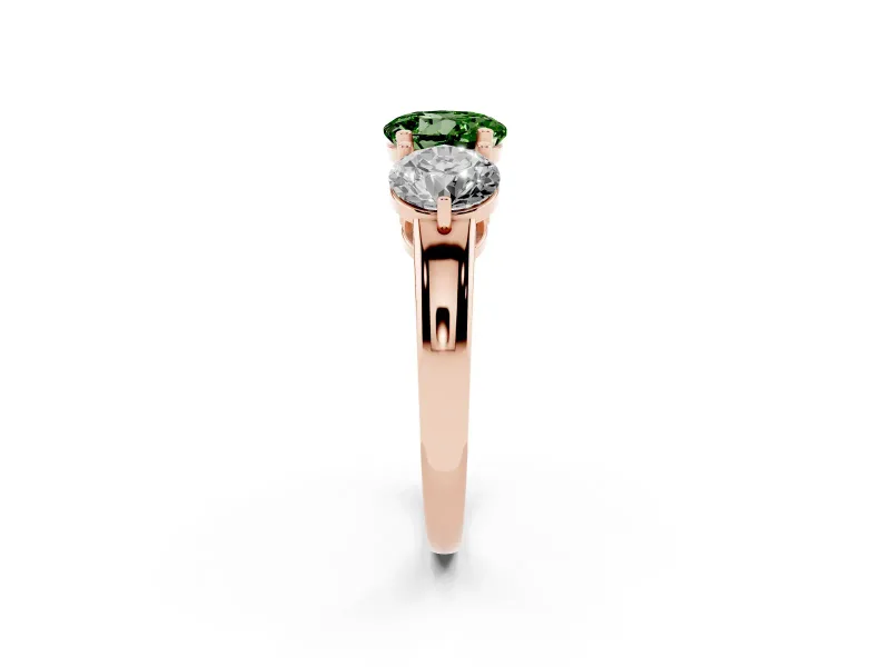 Round Three Stone Engagement Ring Setting for a Fancy Green Lab-Grown Diamond | Large Round Side Stones | Rose Gold