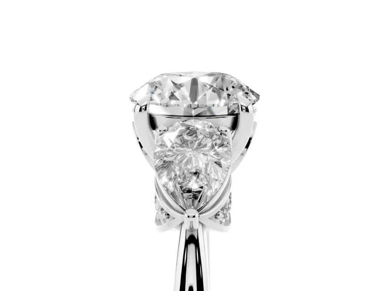Round Three Stone Engagement Ring Setting | Pear Side Stones | White Gold