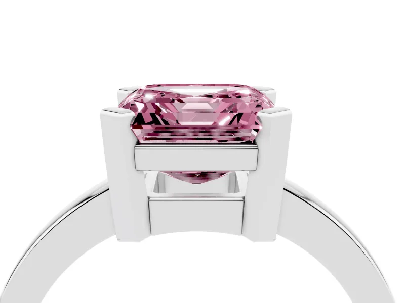 Fancy Pink Asscher Cut Diamond Solitaire Ring Set in White gold with Prong Head and Smooth Polished Band