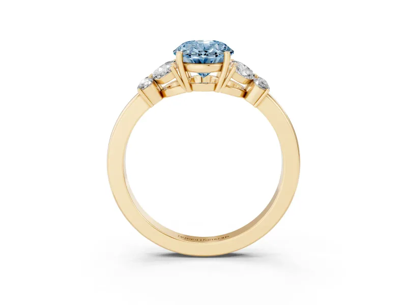 Oval Petal Engagement Ring Setting for a Fancy Blue Lab-Grown Diamond | Yellow Gold