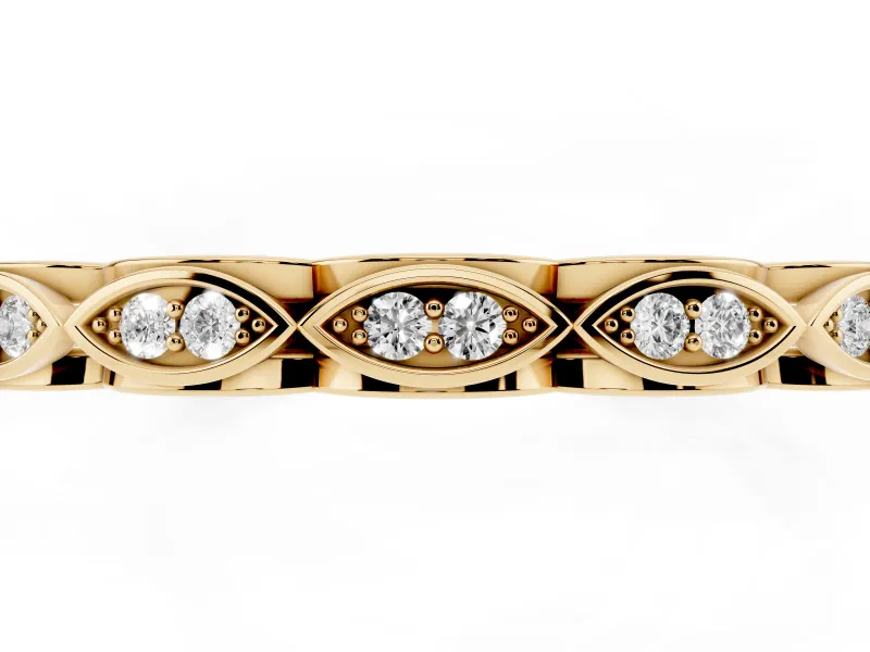 Round Lab-Grown Diamond Pavé Wedding Band | Openwork Marquise Frames | Yellow Gold