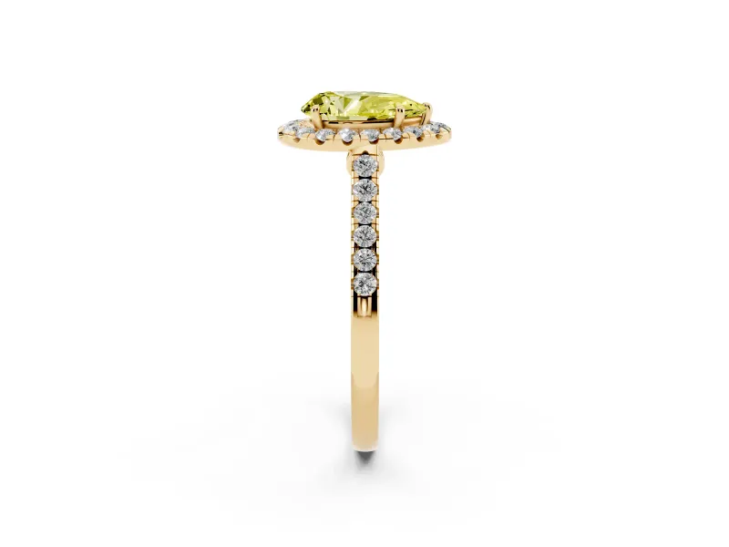 Pear-Shaped Halo Engagement Ring Setting for a Fancy Yellow Lab-Grown Diamond | Pave Shoulders | Yellow Gold
