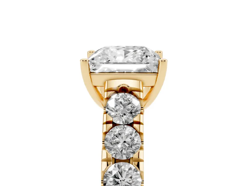 Princess Cut Cut-Down Side Stone Engagement Ring Setting | Scalloped Shoulders | Yellow Gold