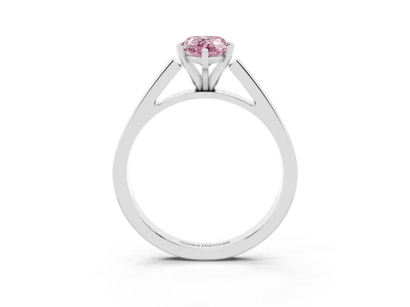 Fancy Pink Pear Cut Diamond Solitaire Engagement Ring Set in Silver with Prong Setting and Tapered Band