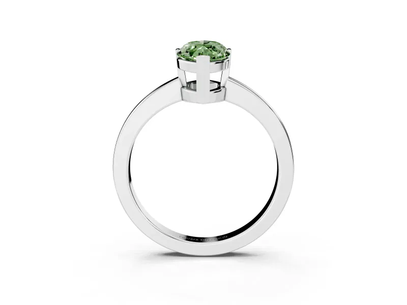 Fancy Green Marquise Cut Diamond Solitaire Ring Set in Platinum with Prong Head and Smooth Polished Band