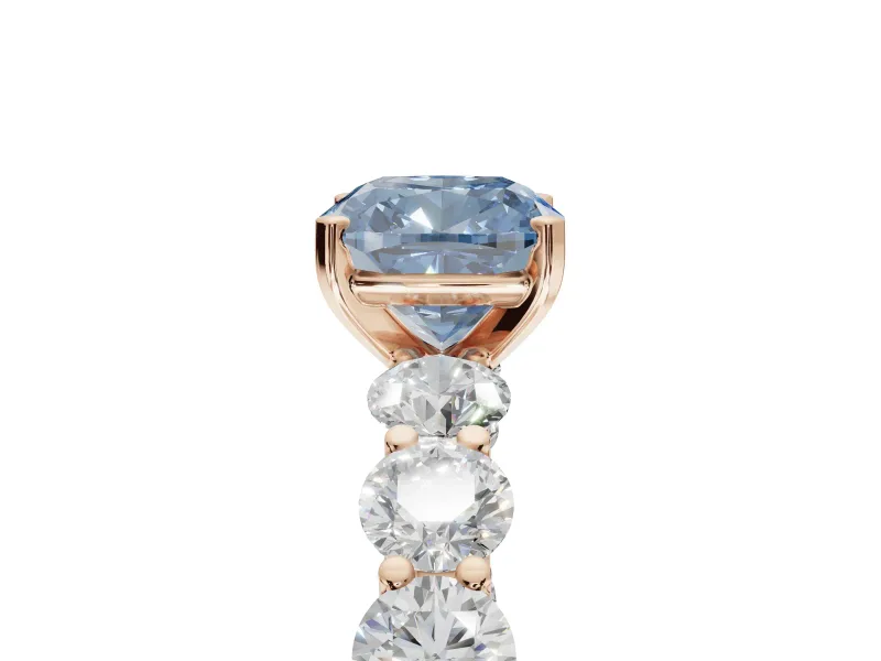 Cushion Cut Side Stone Engagement Ring Setting for a Fancy Blue Lab-Grown Diamond | Scalloped Prong Accents | Rose Gold