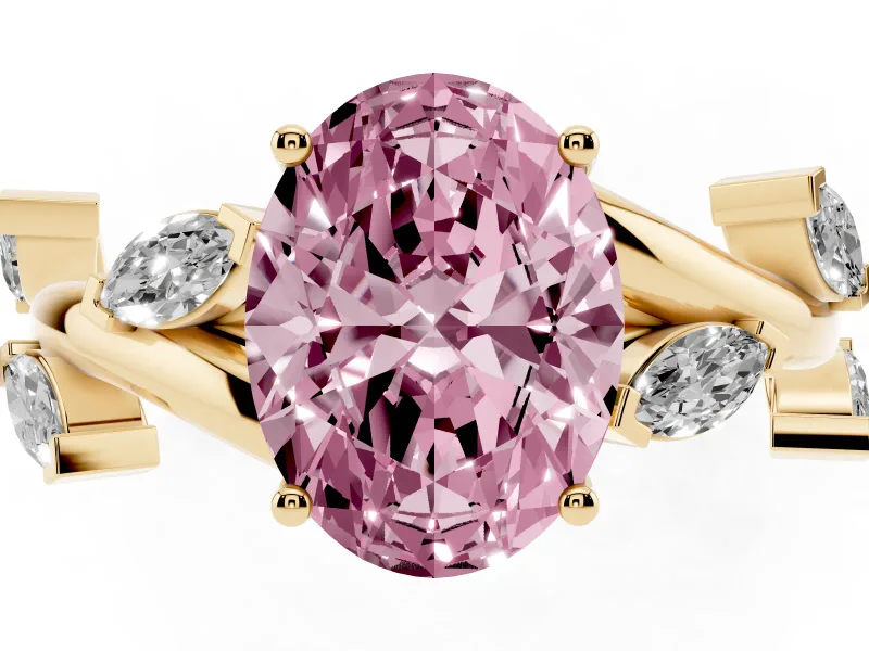 Oval Twisted Vine Engagement Ring Setting for a Fancy Pink Lab-Grown Diamond | Yellow Gold