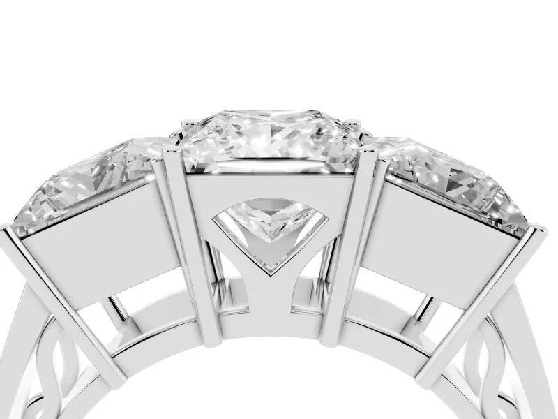 Princess Cut Three Stone Engagement Ring Setting | Beaded Shoulders | Platinum