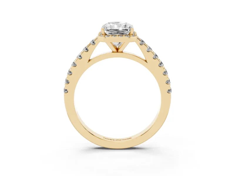 Radiant Cut Halo Pavé Engagement Ring Setting | Single Row Shoulders | Yellow Gold