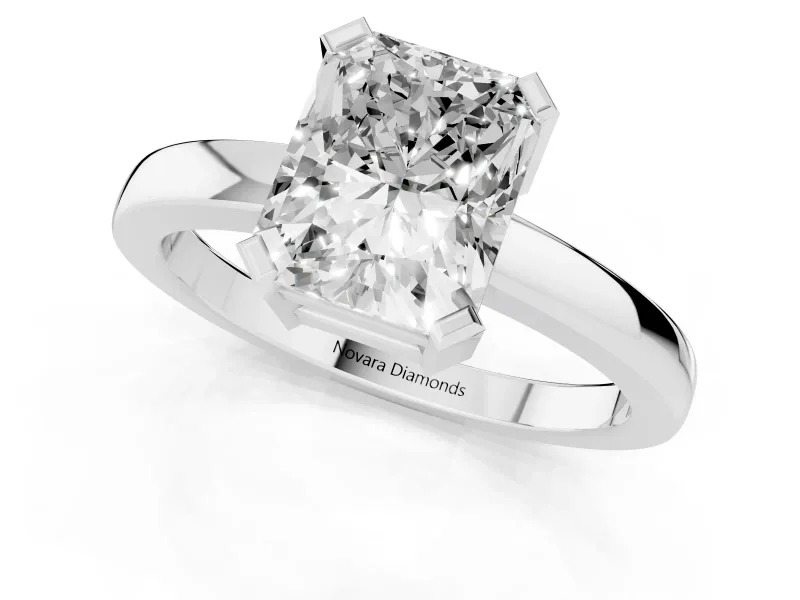 Radiant Cut Diamond Solitaire Ring Set in Platinum with Prong Head and Smooth Polished Band
