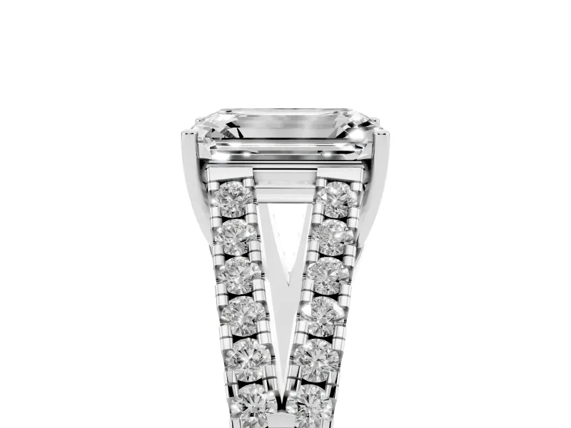 Emerald Cut Graduated Pave Split Shank Engagement Ring Setting | V Split Shoulders | Platinum