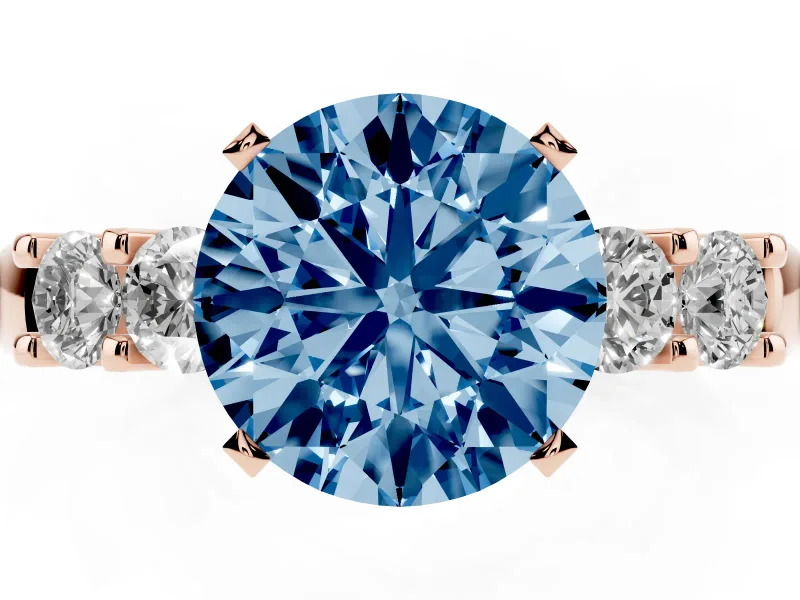 Round Five Stone Engagement Ring Setting for a Fancy Blue Lab-Grown Diamond | Rose Gold
