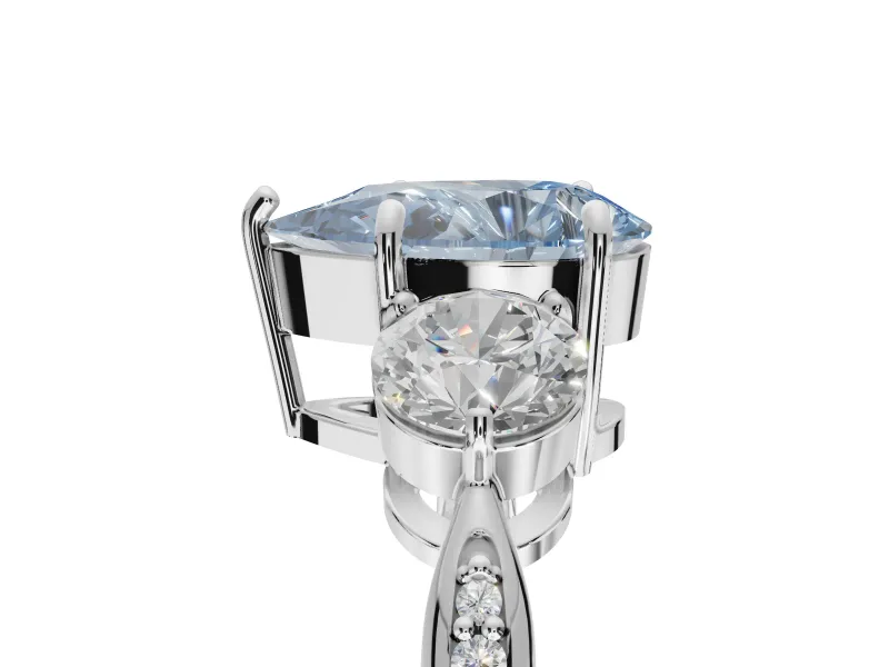 Pear-Shaped Three Stone Engagement Ring Setting for a Fancy Blue Lab-Grown Diamond | Tapered Pave Band | Platinum