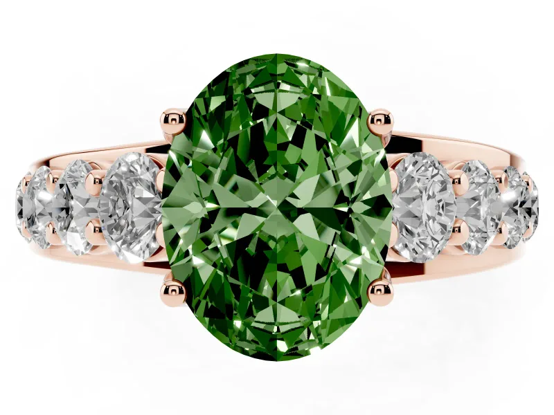 Oval Graduated Engagement Ring Setting for a Fancy Green Lab-Grown Diamond | Rose Gold