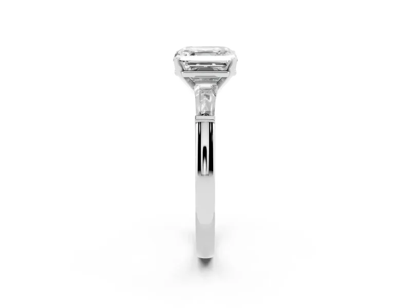 Asscher Cut Three Stone Engagement Ring Setting | Tapered Baguettes | White Gold
