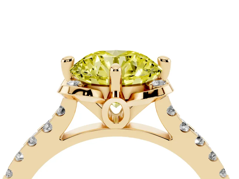 Round Floral Engagement Ring Setting for a Fancy Yellow Lab-Grown Diamond | Pavé Band | Yellow Gold