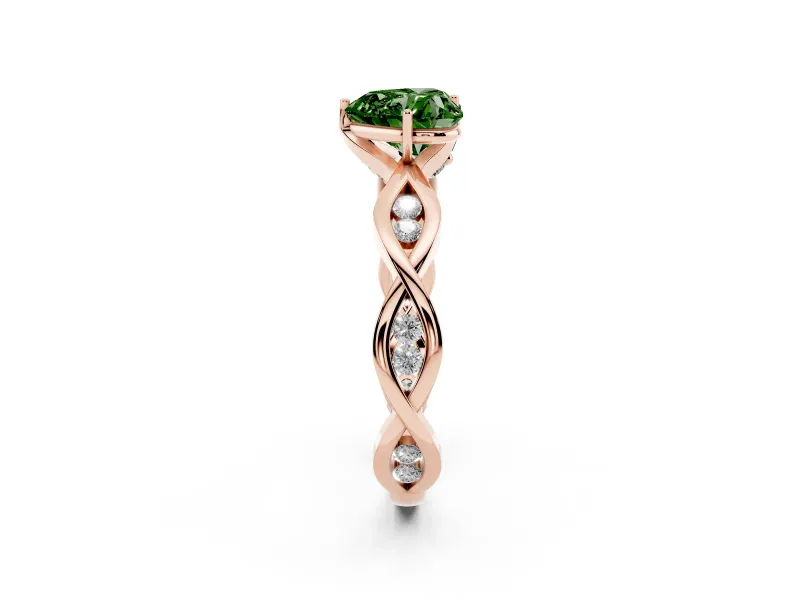 Heart-Shaped Twisted Infinity Engagement Ring Setting for a Fancy Green Lab-Grown Diamond | Accented Strands | Rose Gold